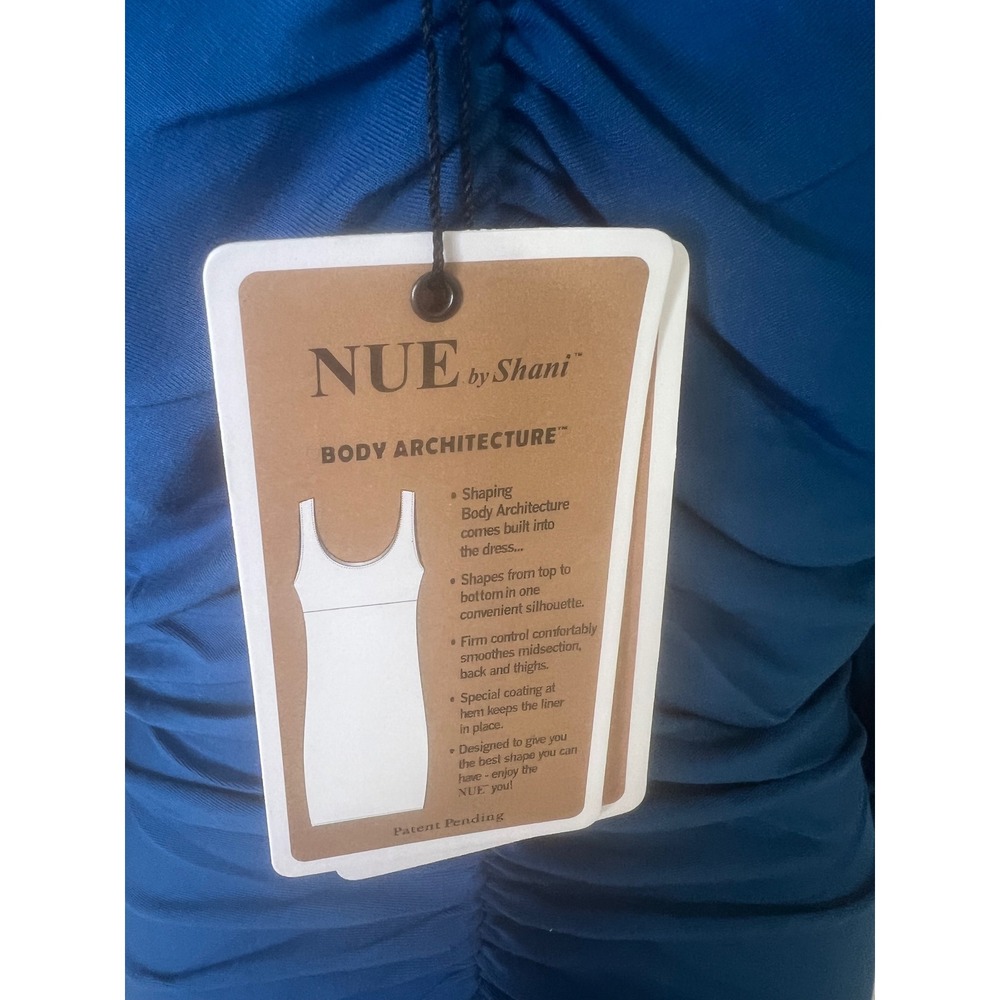 NUE by Shani Peacock Blue Ruched V-Neck Body Architecture Shaping Dress Size 12 - Picture 7 of 12